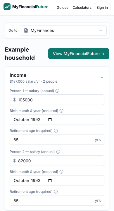 The MyFinances page on a phone, with income and spending filled in